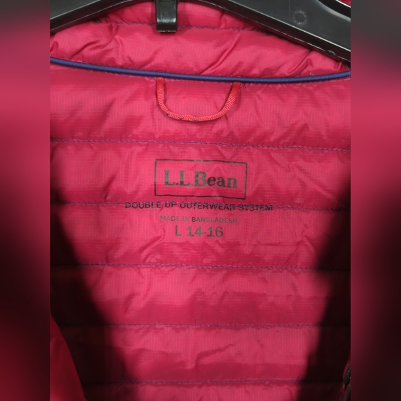 LL Bean Girl’s L 14-16 Blue & Pink 650 Goose Down Packable Downtek Puffer Coat - Picture 2 of 8